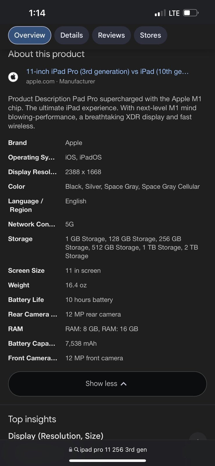 ipad pro 11 inch 3rd generation 256g 6F29