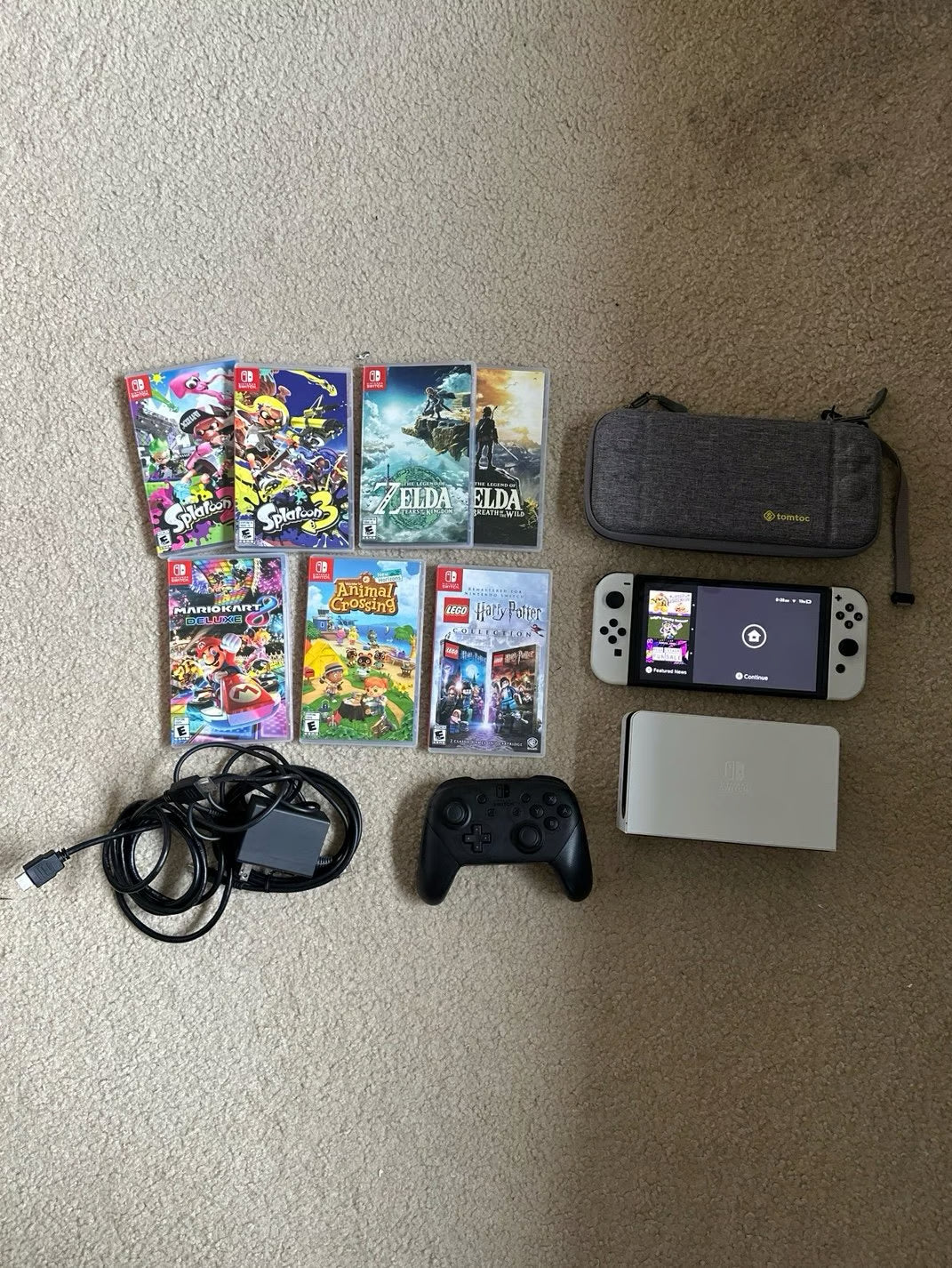 Nintendo Switch Oled Model White Bundle with Case and Games 9W51