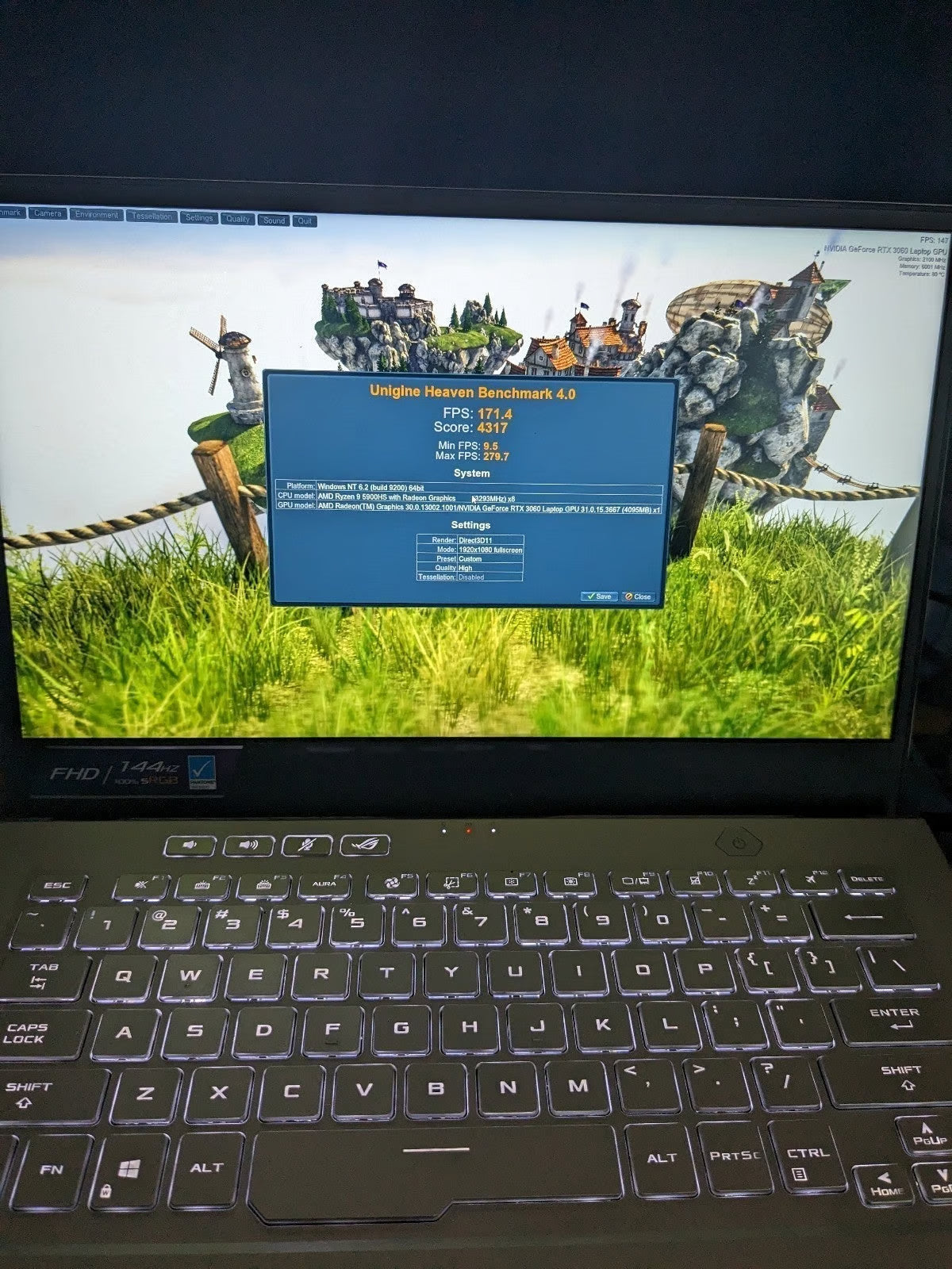 ASUS ROG Zephyrus 14"" 144Hz Gaming Laptop Ryzen9 5900HS 16GB 1TB RTX 3060 Win11 1A56