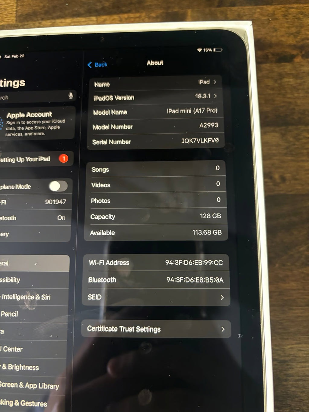 Apple iPad Mini A17 Pro (WiFi) 128 GB - Space Grey 7th Gen 2024 3K78