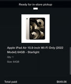 Apple ipad air 10.9 64GB 5R39