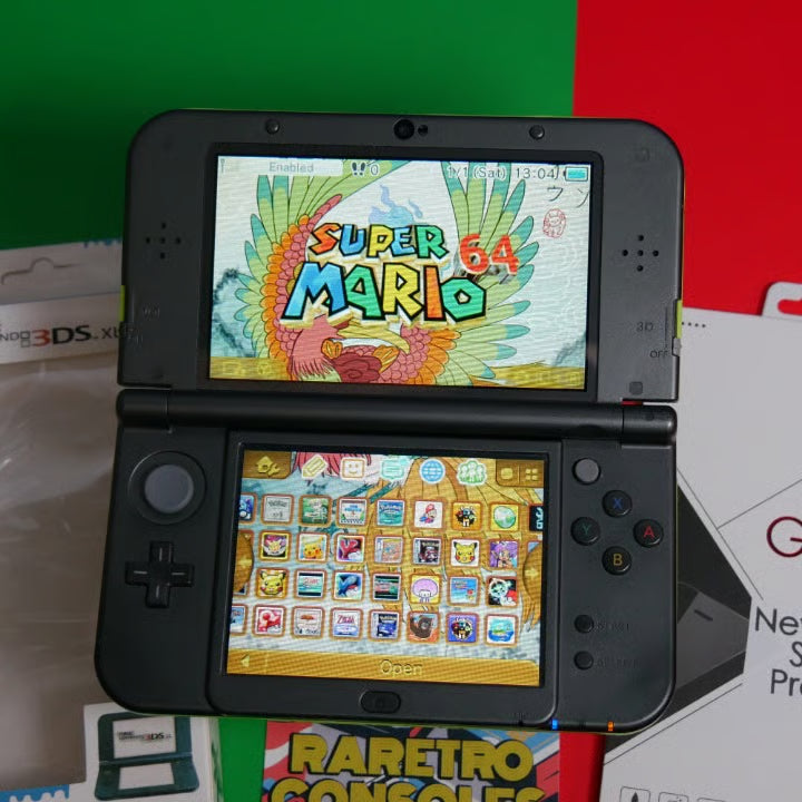 DUAL IPS New Nintendo 3DS XL in Lime Green W/ 32GB, charger, stylus & 60+ games
