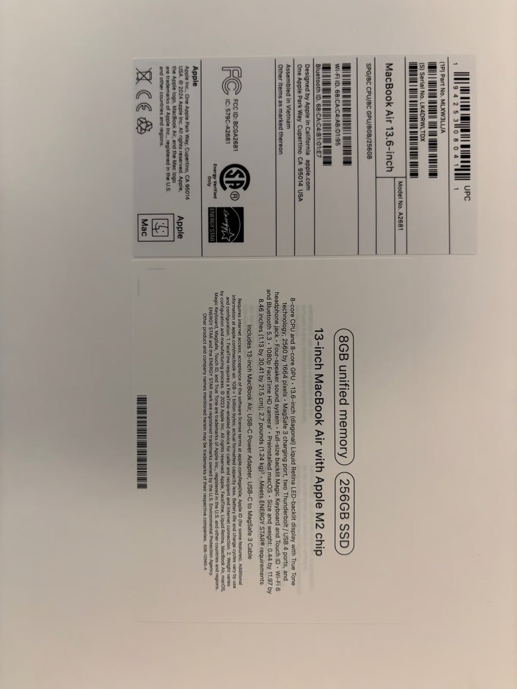 MacBook Air 13in M2 256gb 3A39