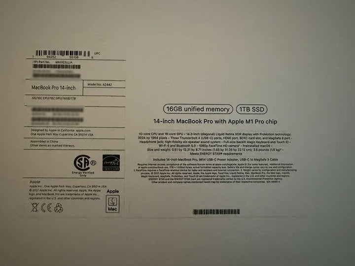 14"" Apple M1 Pro Macbook Pro 1TB SSD 16GB Ram Excellent Condition 2H17