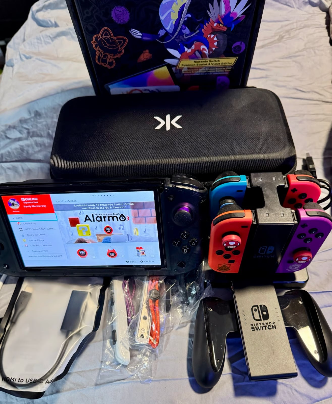 Nintendo Switch OLED Pokemon Scarlet and Violet Edition with many accessor ObO 3W96