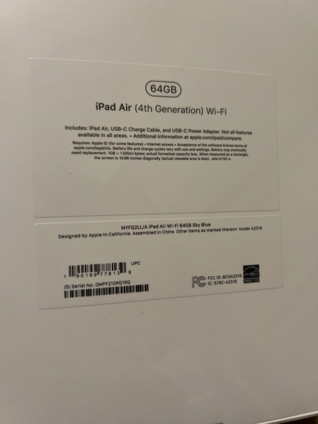 New Apple iPad Air 4th Generation 64GB SkyBlue 3T29