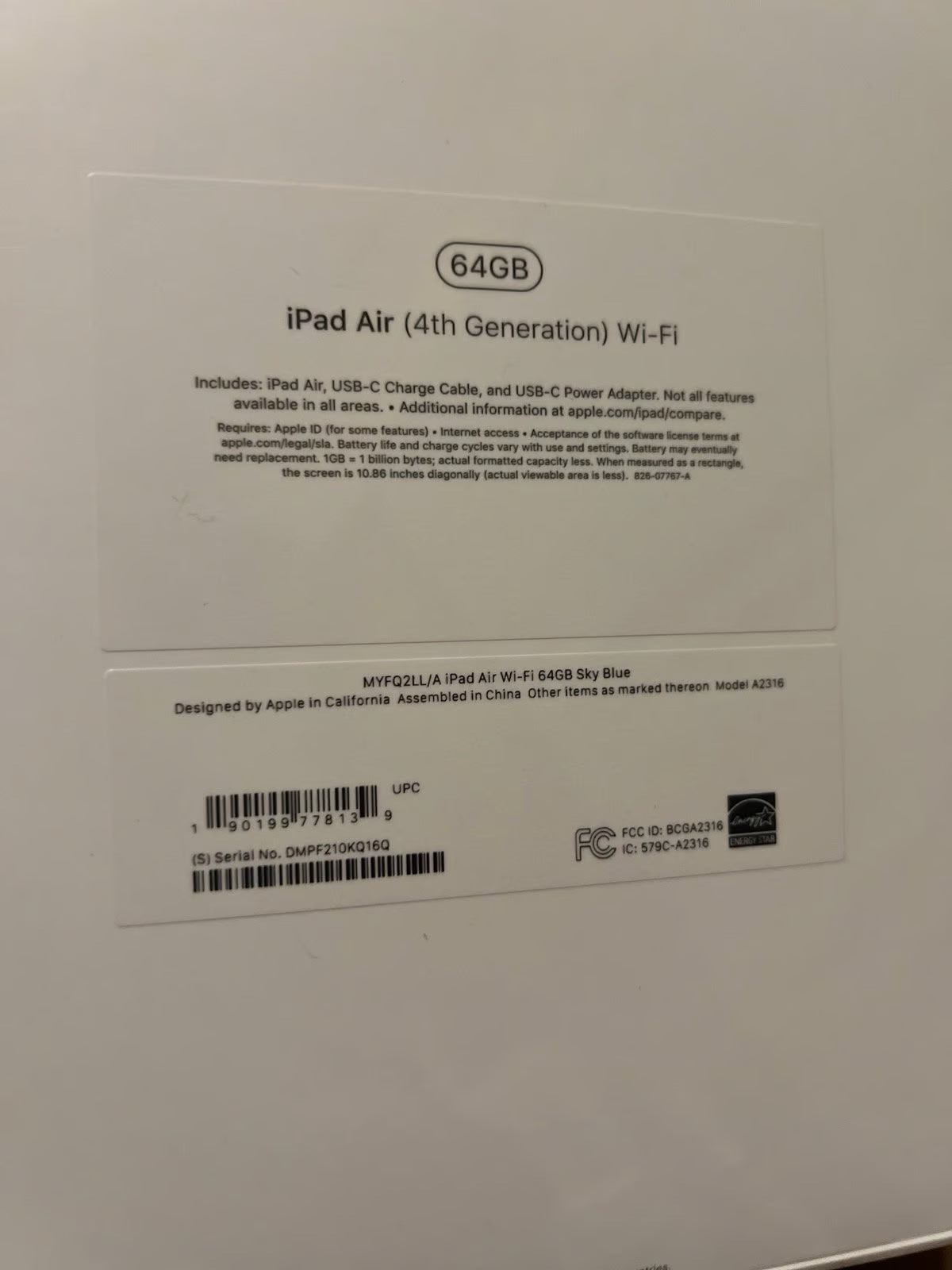 New Apple iPad Air 4th Generation 64GB SkyBlue 3T29