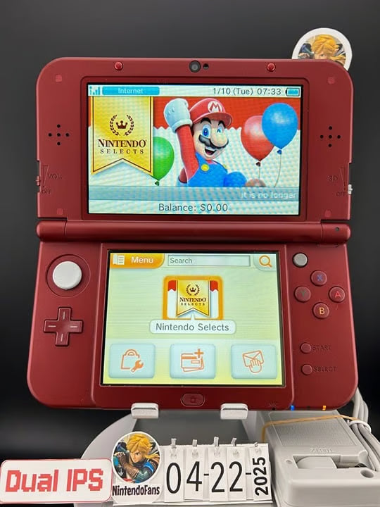Dual IPS/ New 3DS XL Red w 128GB SD Card/Near Mint/ 4185/ US Seller