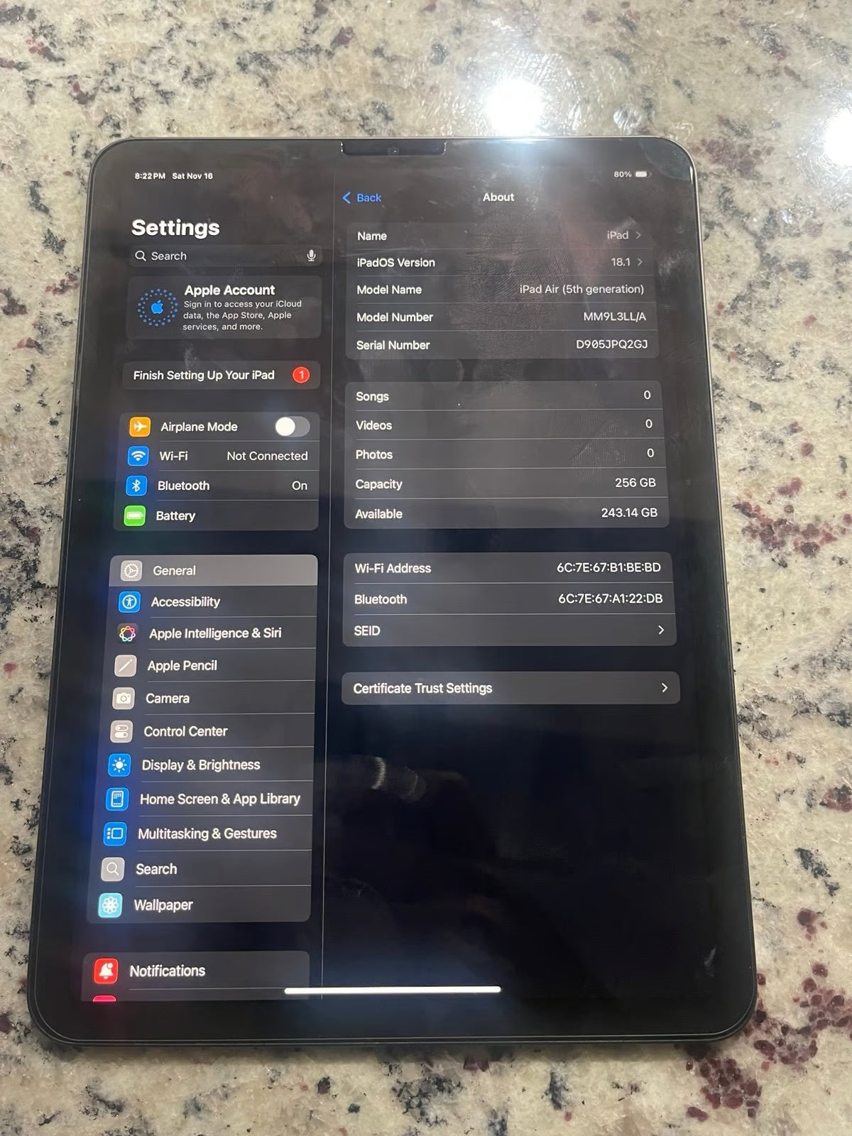 Apple IPad Air 5th Generation 256GB 7R63