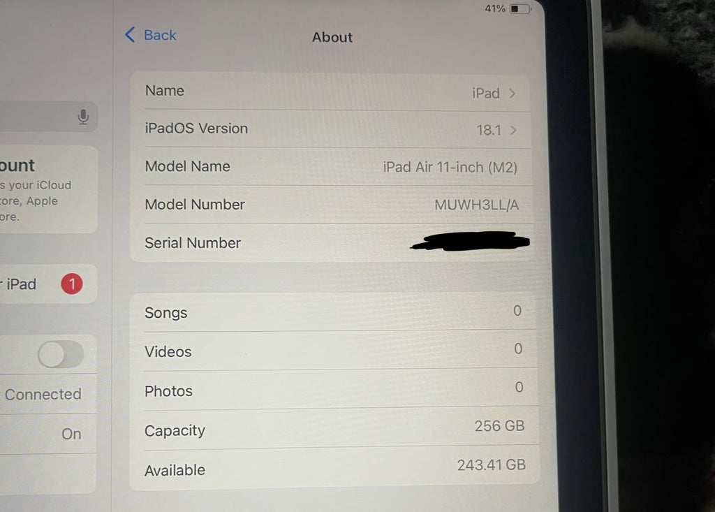 iPad Air 11inch M2 256gb (2024) 2V55