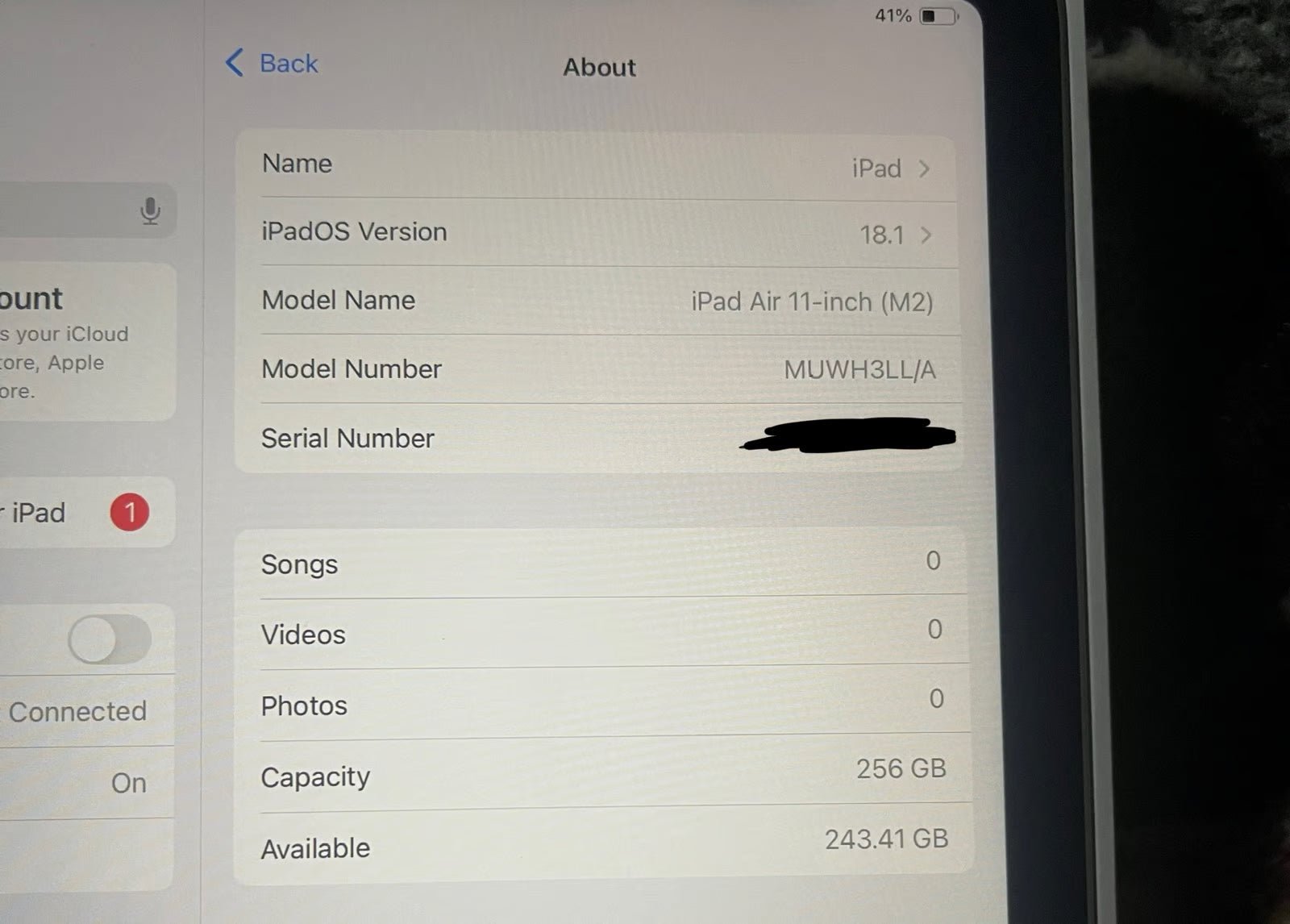 iPad Air 11inch M2 256gb (2024) 2V55