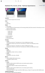 MacBook Pro 15鈥?(Mid 2018) 512gb SSD. i7 2.6GHz. New Condition 10/10 6O73