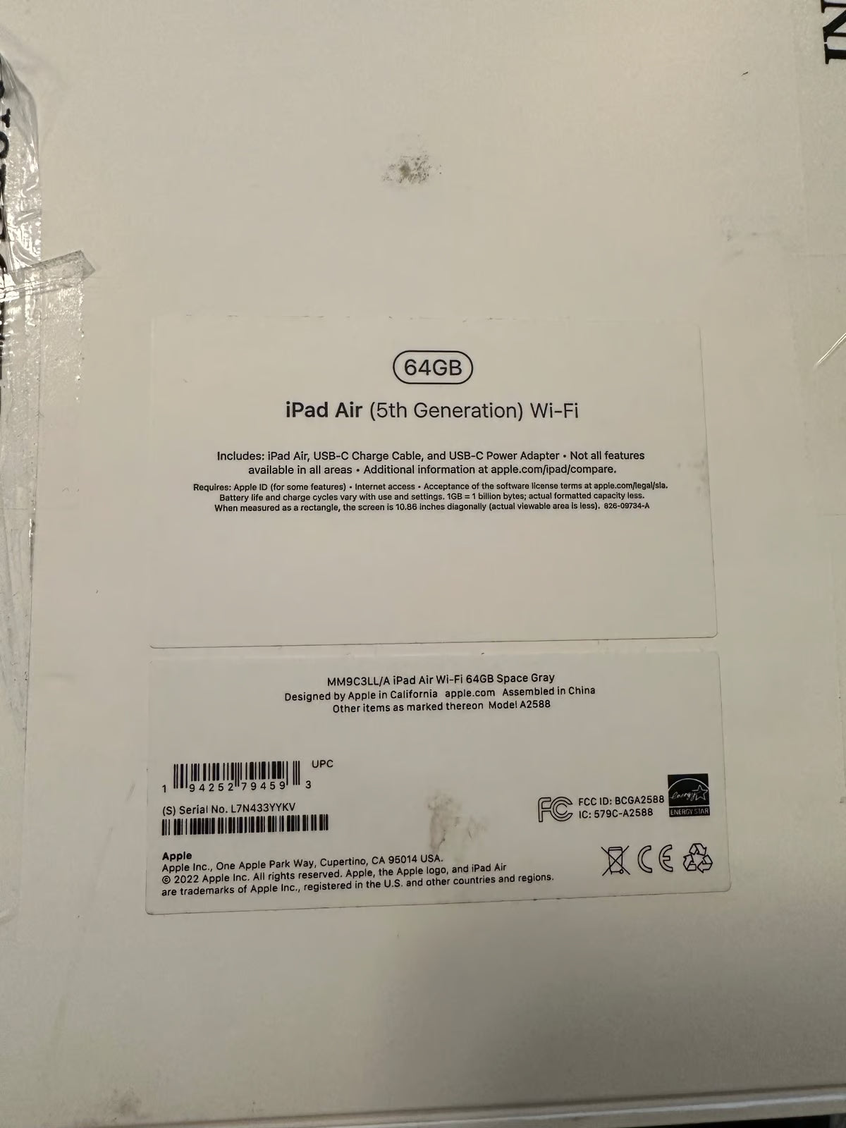 Apple iPad Air 5th Generation 64 GB wifi 1V18