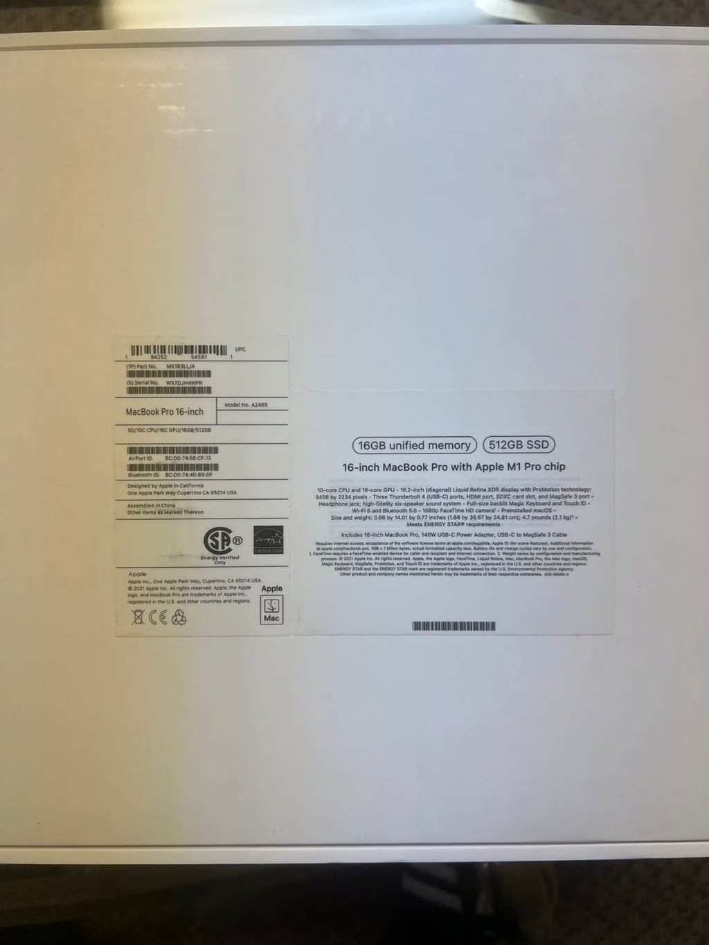 MacBook Pro 2021 16 inch 1C25