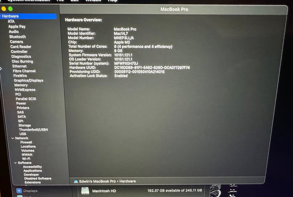 Apple Macbook Pro 13in.  M2 3.49 GHz  256GB 2M11