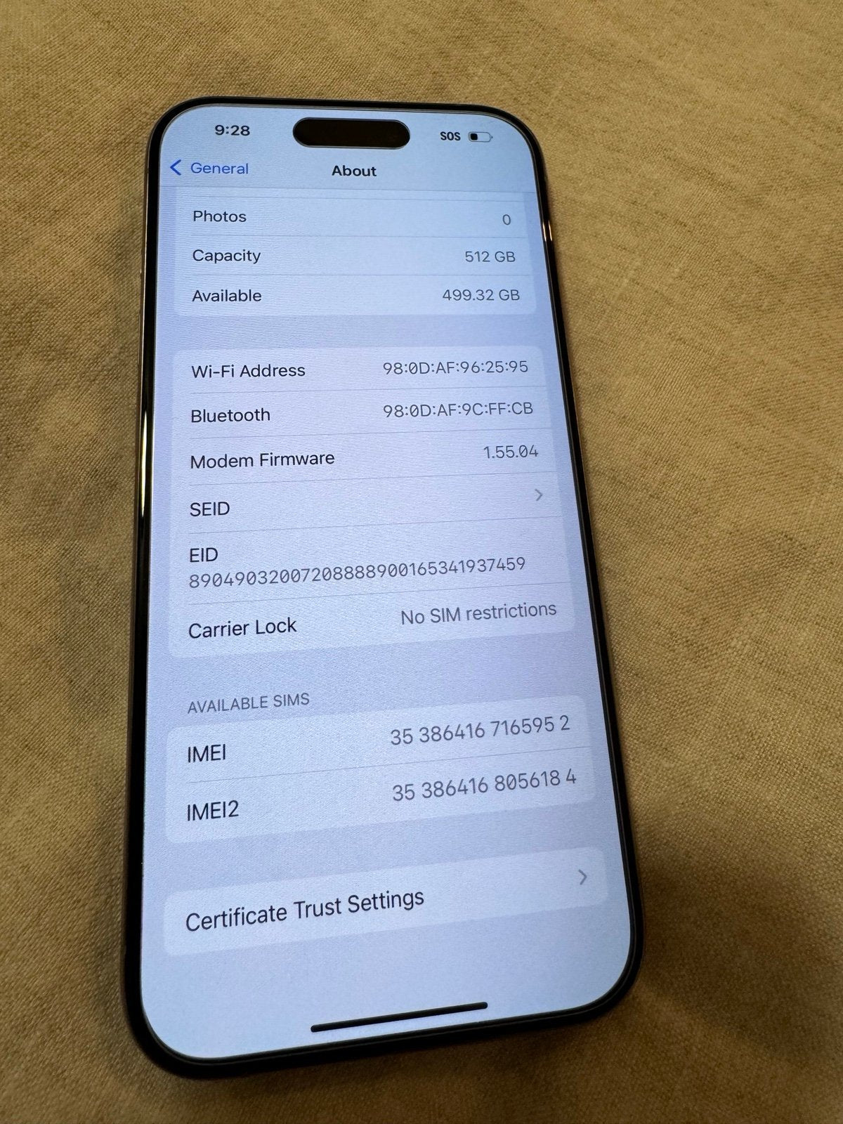 iPhone 15 Pro 512gb Natural Titanium Unlocked 1Q12