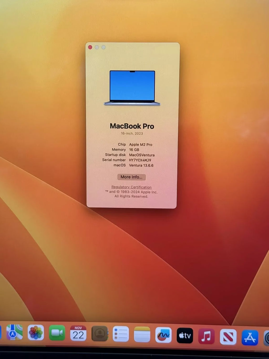 MacBook Pro 16鈥?2023 A278p 16GB 512GB M2 Pro Laptop Cycle Count 129 7P23