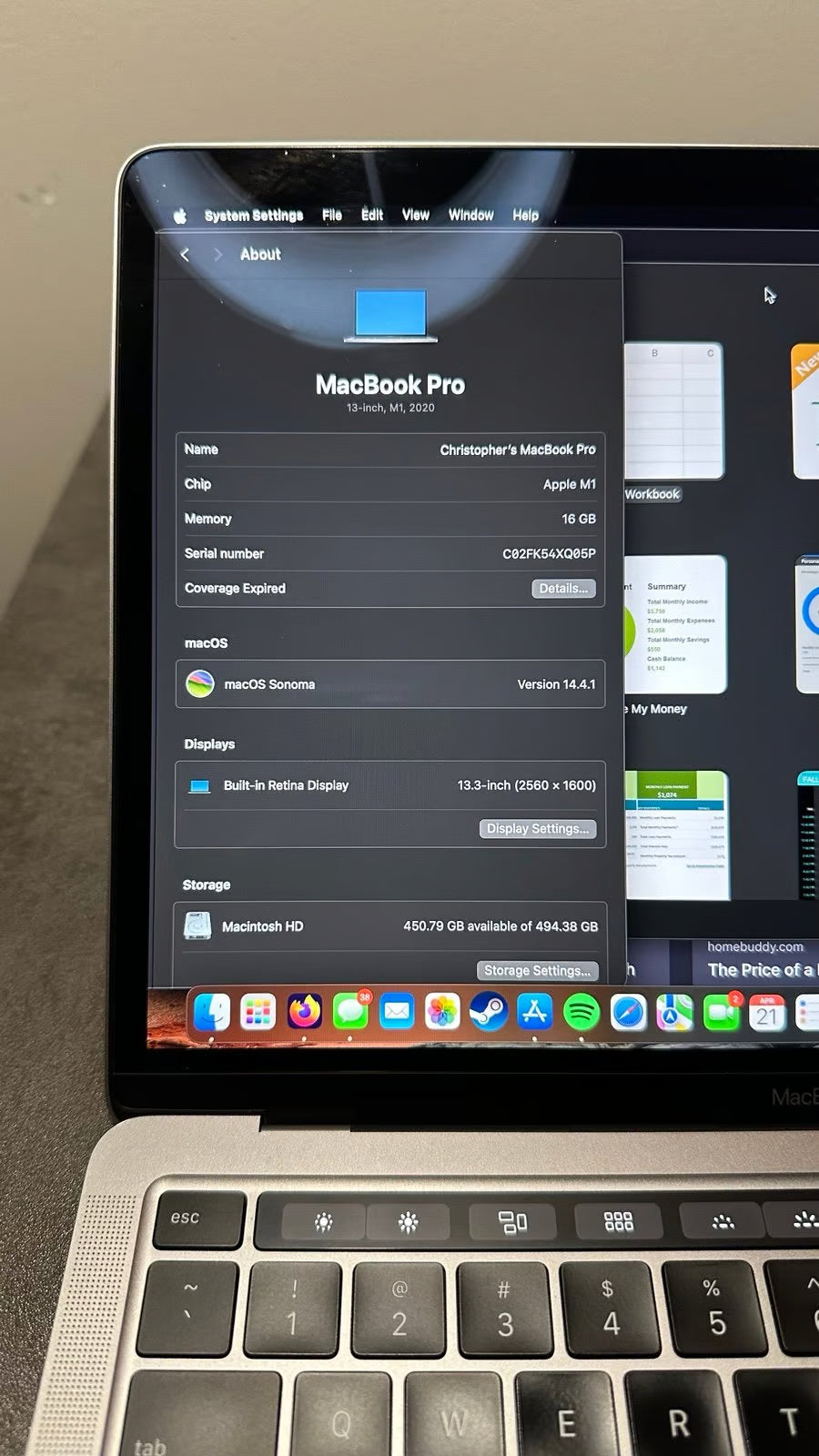 MacBook Pro M1 16GB RAM 512GB SSD 2020 13.3 inch Space Gray 2L78