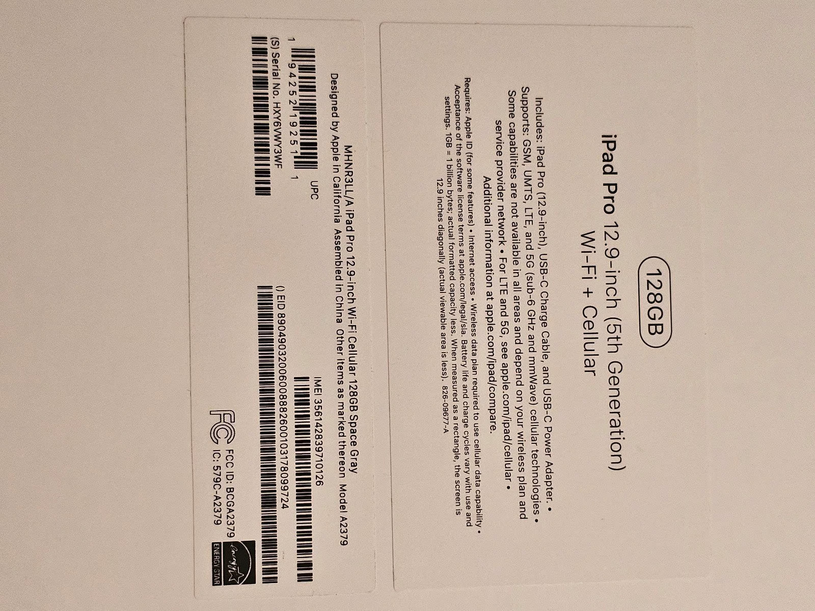 Apple iPad Pro 12.9 5th Generation 128GB Wifi + Cellular Unlocked 2U65