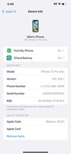 Apple iPhone 12Promax 128GB Pacific Blue GSM/CDMA Factory Unlocked 9S87