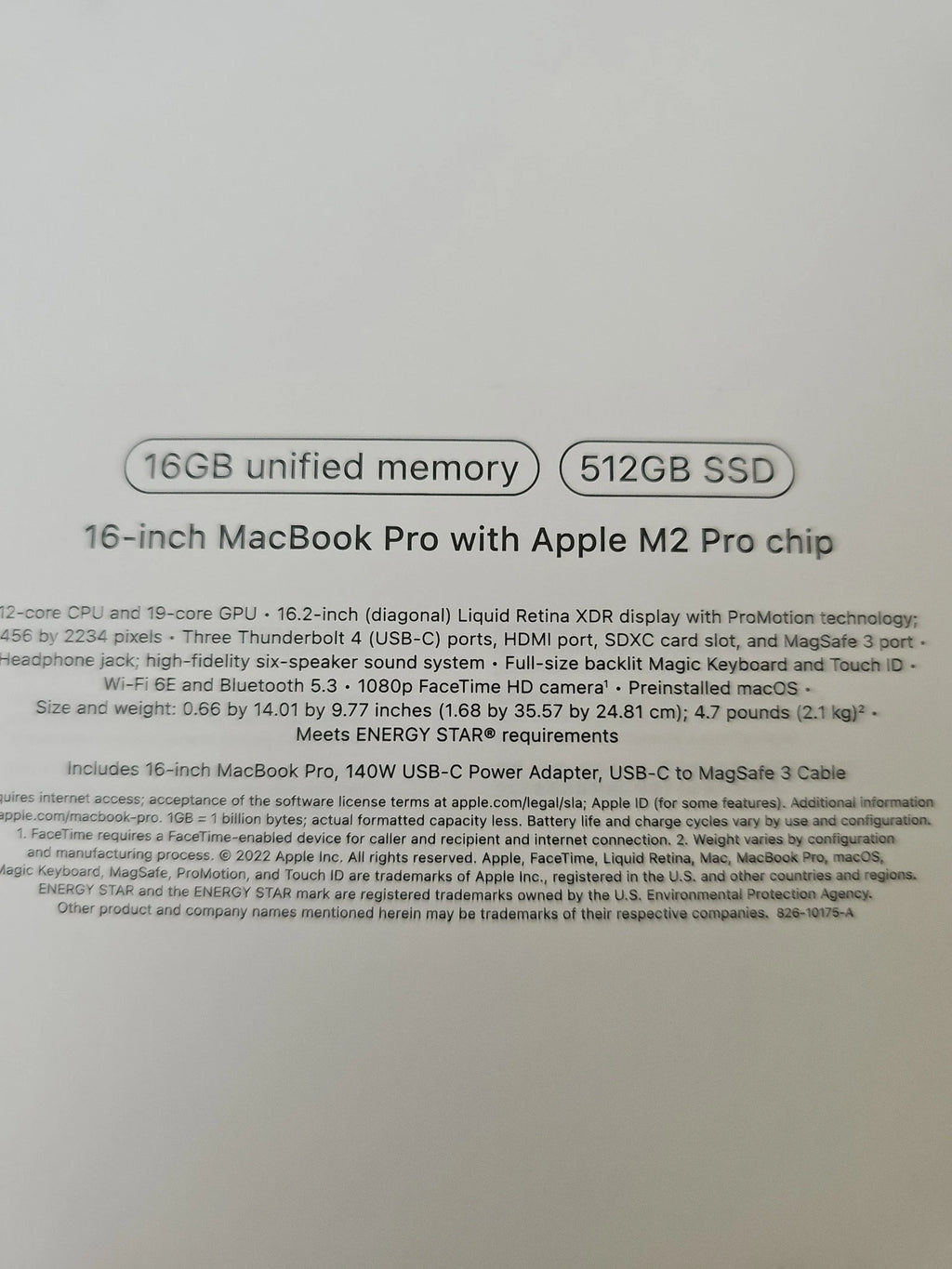 Apple Macbook Pro 16in.  M2 Pro 3.49 GHz  512GB SSD 2R75