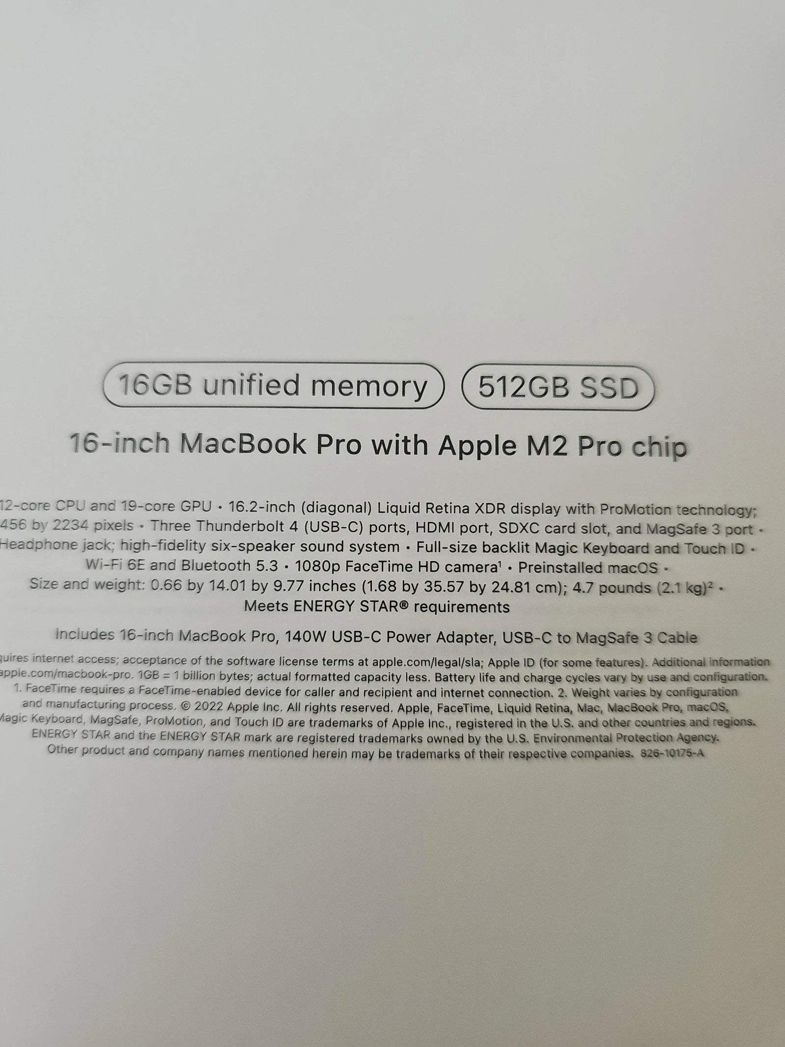 Apple Macbook Pro 16in.  M2 Pro 3.49 GHz  512GB SSD 2R75