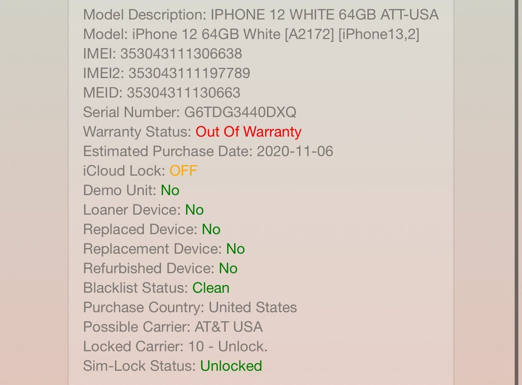 Apple iPhone 12 64 GB in White for Unlocked 8V15