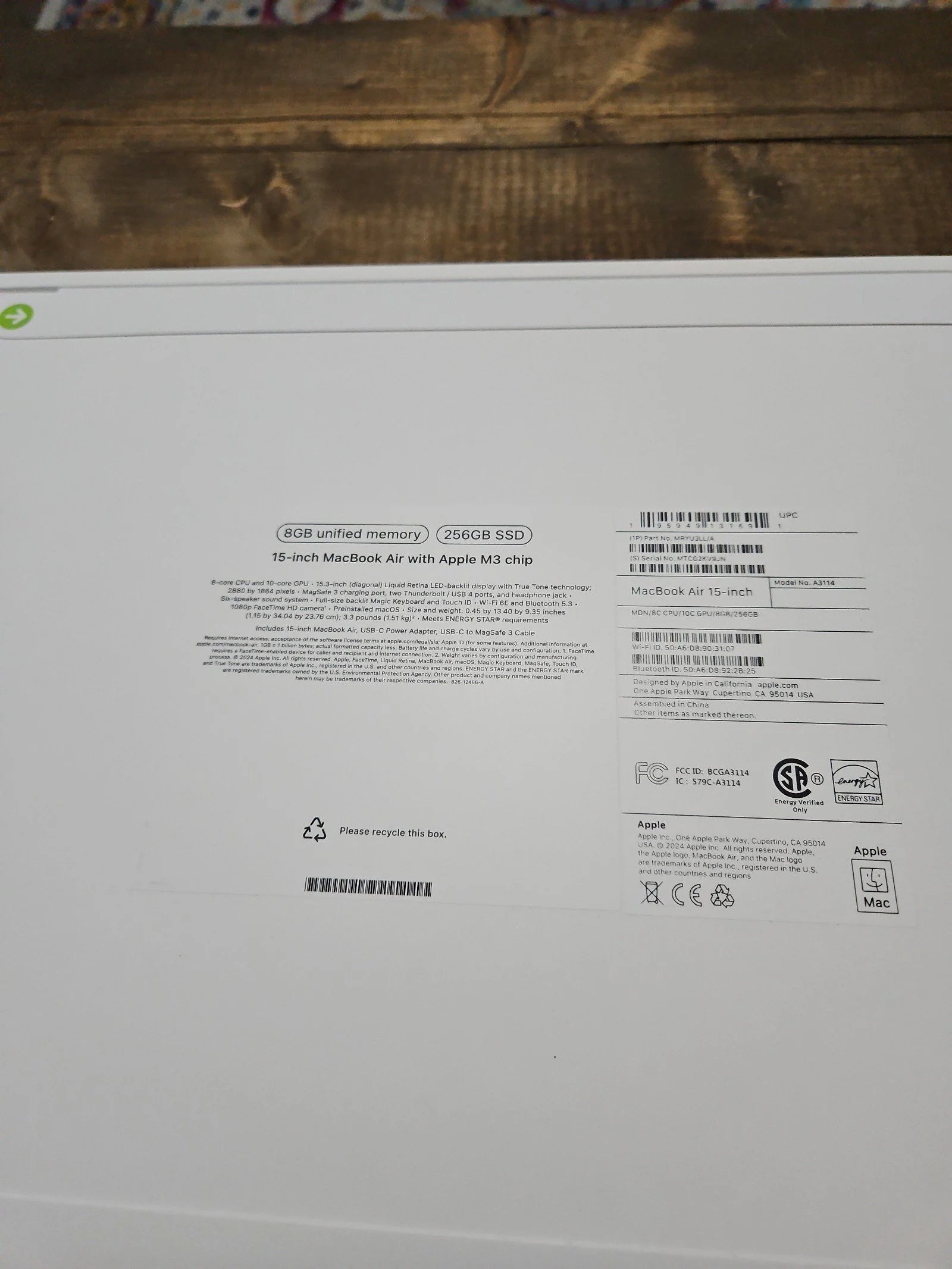 Macbook air 15 inch m3 new sealed midnight 8J31