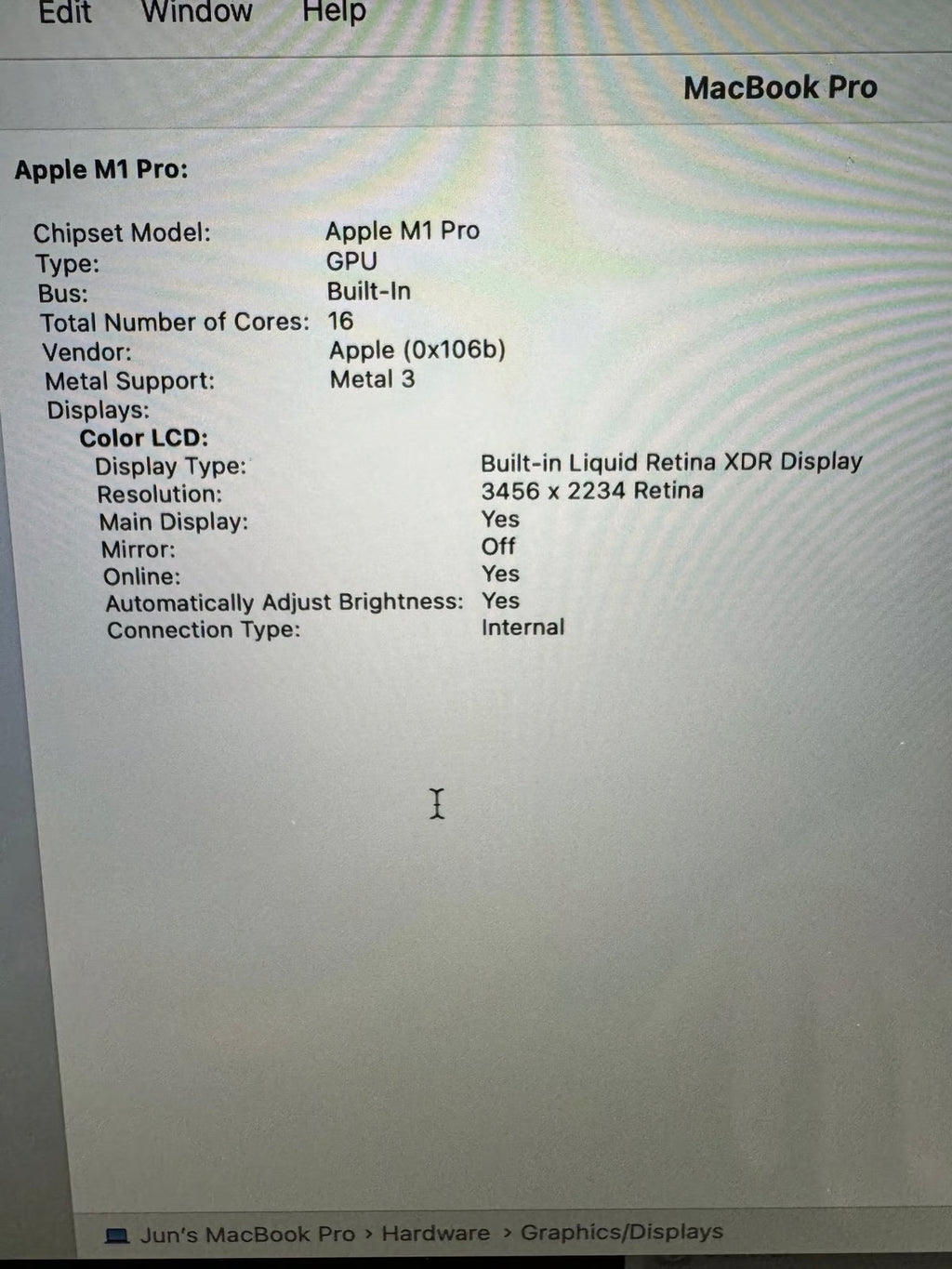 Macbook Pro 16in M1 Pro 10 Core CPU 16 Core GPU 512 SSD 3E96