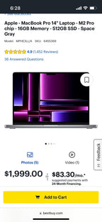 Apple MacBook Pro 14鈥?- M2 Pro Chip - 16 GB Memory - 512 GB SSD - Space Grey 6Y66