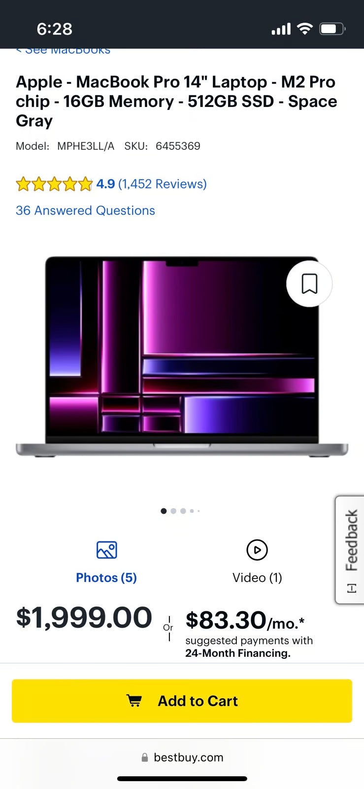 Apple MacBook Pro 14鈥?- M2 Pro Chip - 16 GB Memory - 512 GB SSD - Space Grey 6Y66