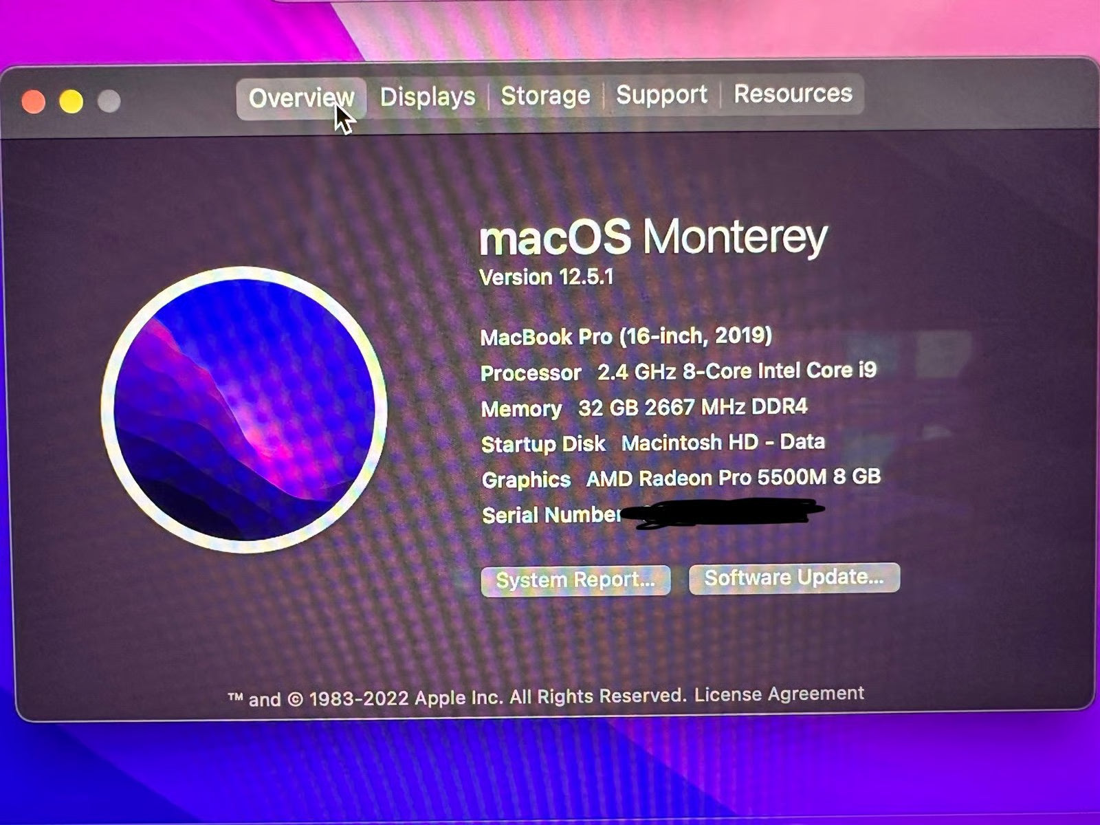Apple Macbook Pro A2141 16in. Core i9 2.4 GHz 1TB SSD 5H15