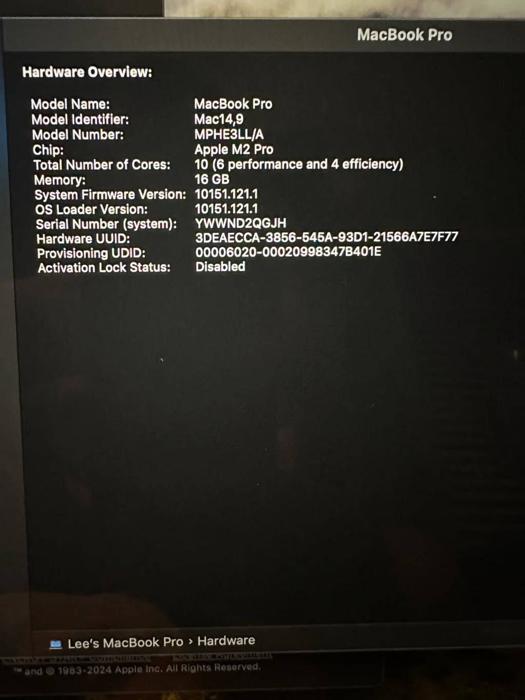 14鈥?MacBook Pro 16GB Ram - 512GB SSD w/ Apple M2 Pro Chip 1S52