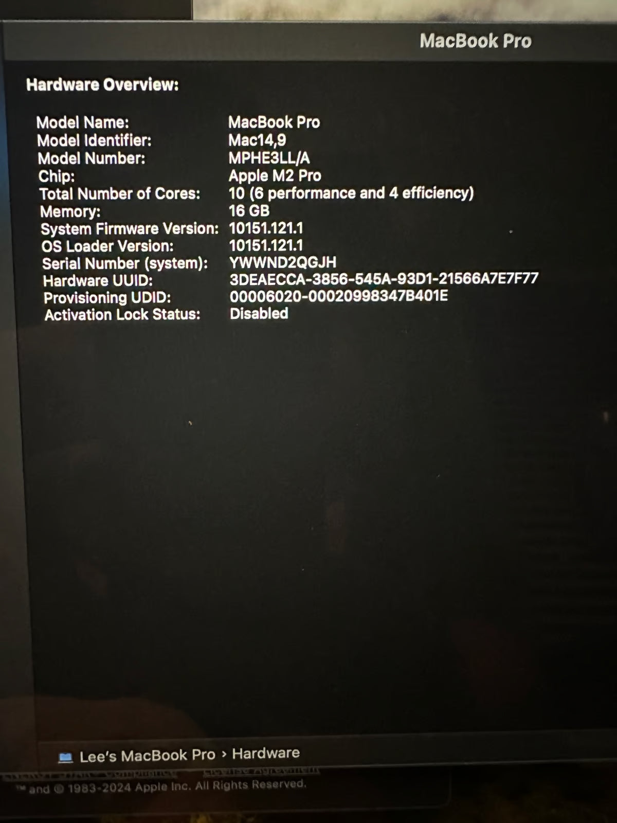 14鈥?MacBook Pro 16GB Ram - 512GB SSD w/ Apple M2 Pro Chip 1S52