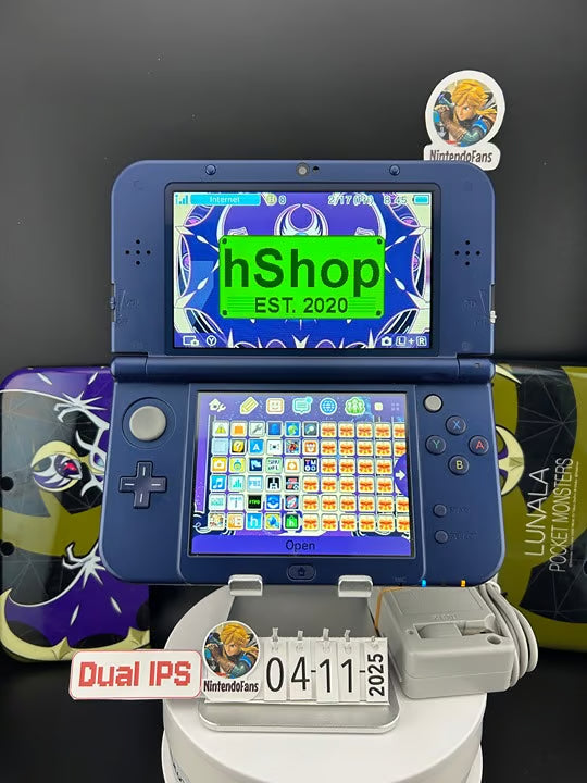 Dual IPS/ New 3DS XL Blue w 128GB SD Card/Near Mint/ 7563/ US Seller