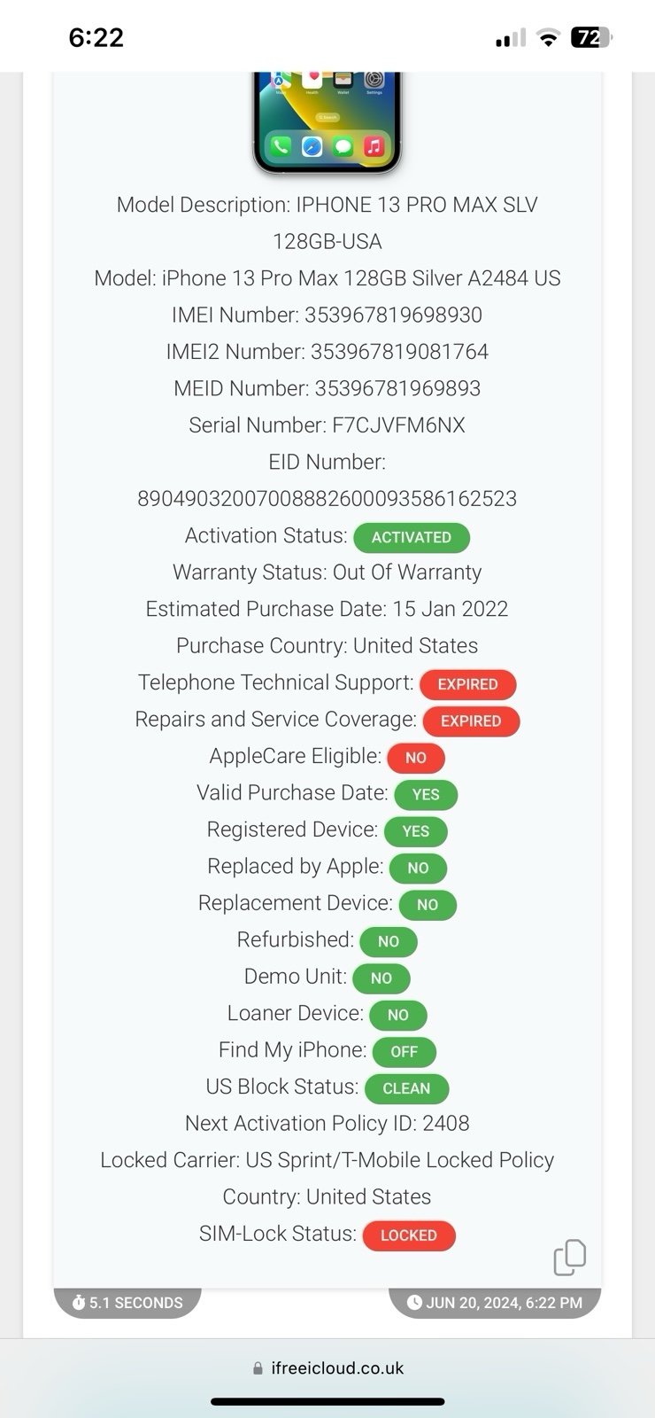 Apple iPhone 13 Pro Max 128 GB in Silver for T-Mobile 9T55