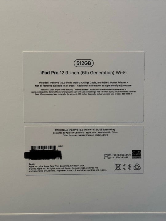 SEALED iPad Pro 12.9in (6th Gen) Wifi 512GB 8C91