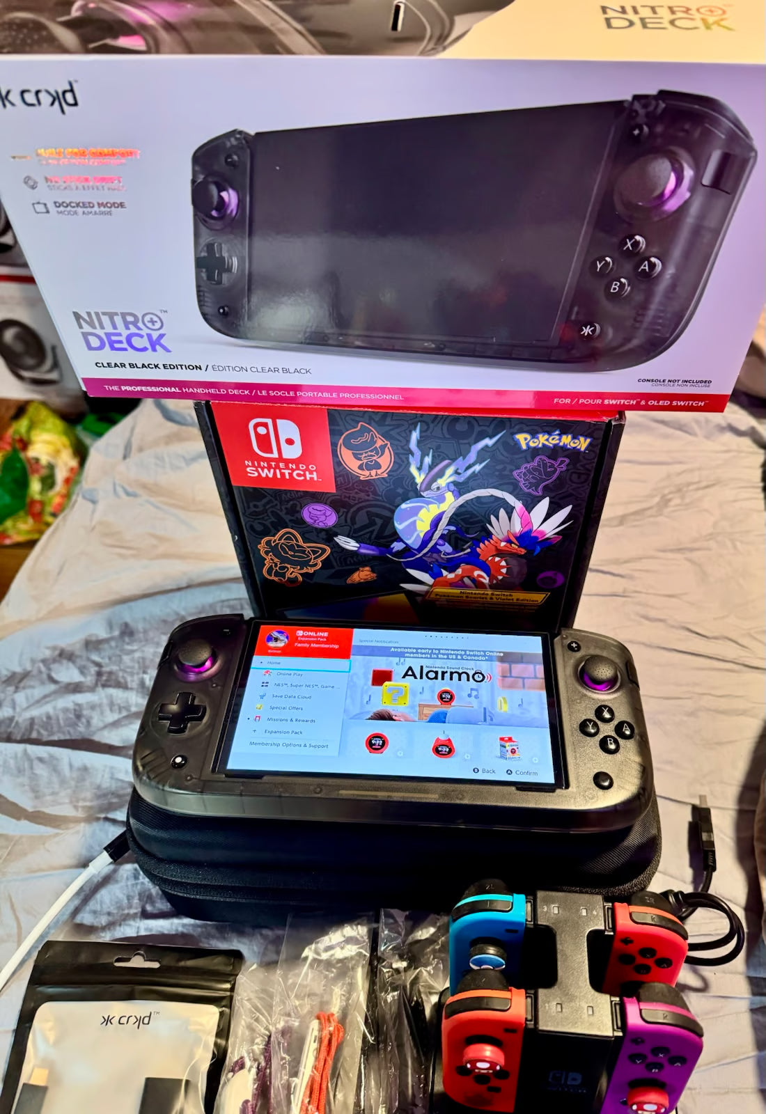 Nintendo Switch OLED Pokemon Scarlet and Violet Edition with many accessor ObO 3W96