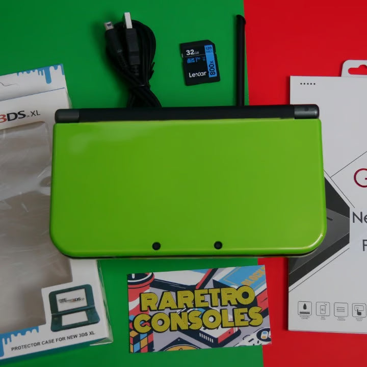 DUAL IPS New Nintendo 3DS XL in Lime Green W/ 32GB, charger, stylus & 60+ games