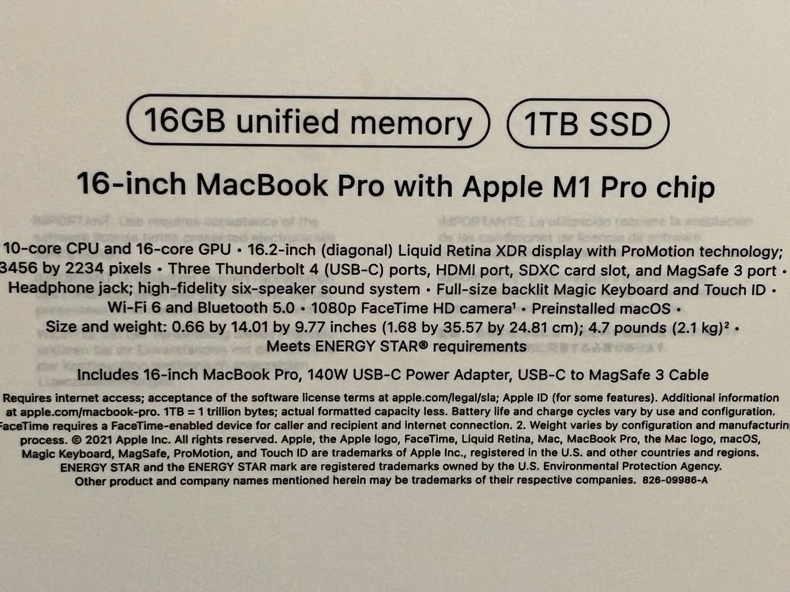 MacBook Pro 16"" Laptop Apple M1 Pro chip 16GB Memory 1TB SSD 7Y77