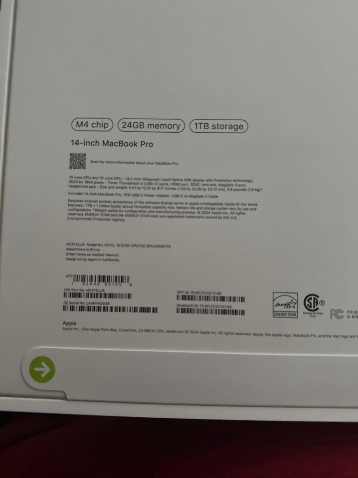 MacBook Pro 14鈥?M4 24GB 1TB never opened sealed box 5Z16
