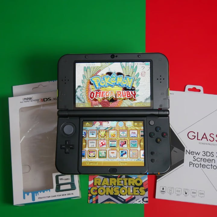 DUAL IPS New Nintendo 3DS XL in Lime Green W/ 32GB, charger, stylus & 60+ games