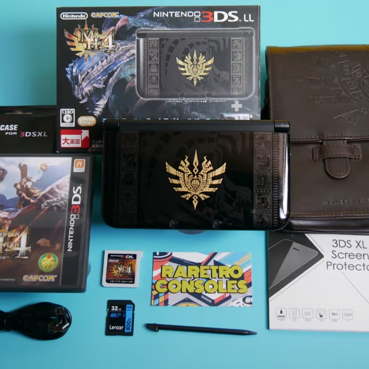 Nintendo 3DS XL Monster Hunter 4 Limited Edition W/ 32GB, Box, Charger & Games!