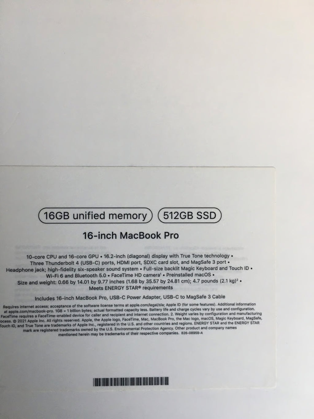 MacBook Pro 16in (2021) m1 chip w/box and charger 5M21