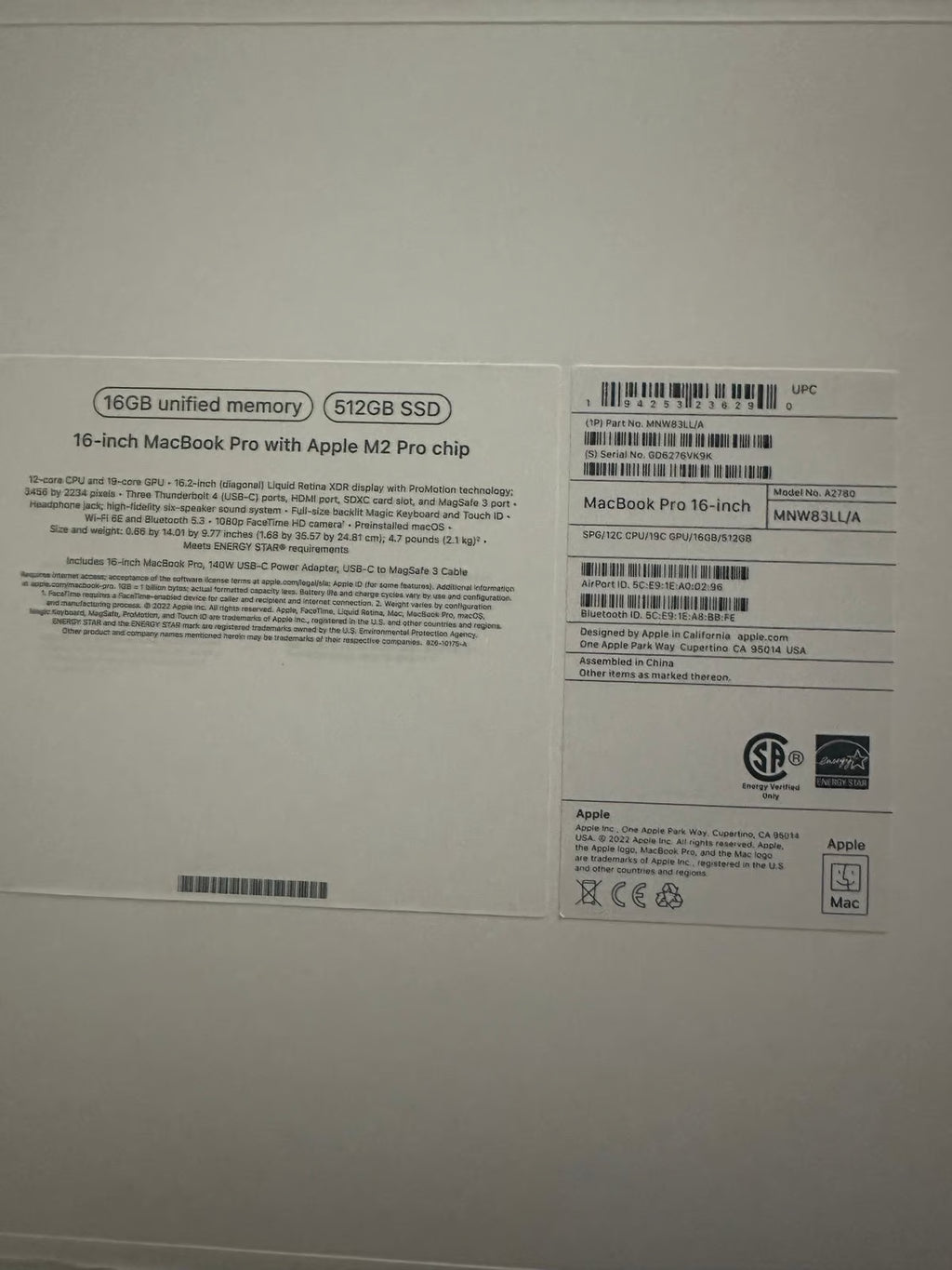 2022 16inch Apple Macbook Pro 2T86