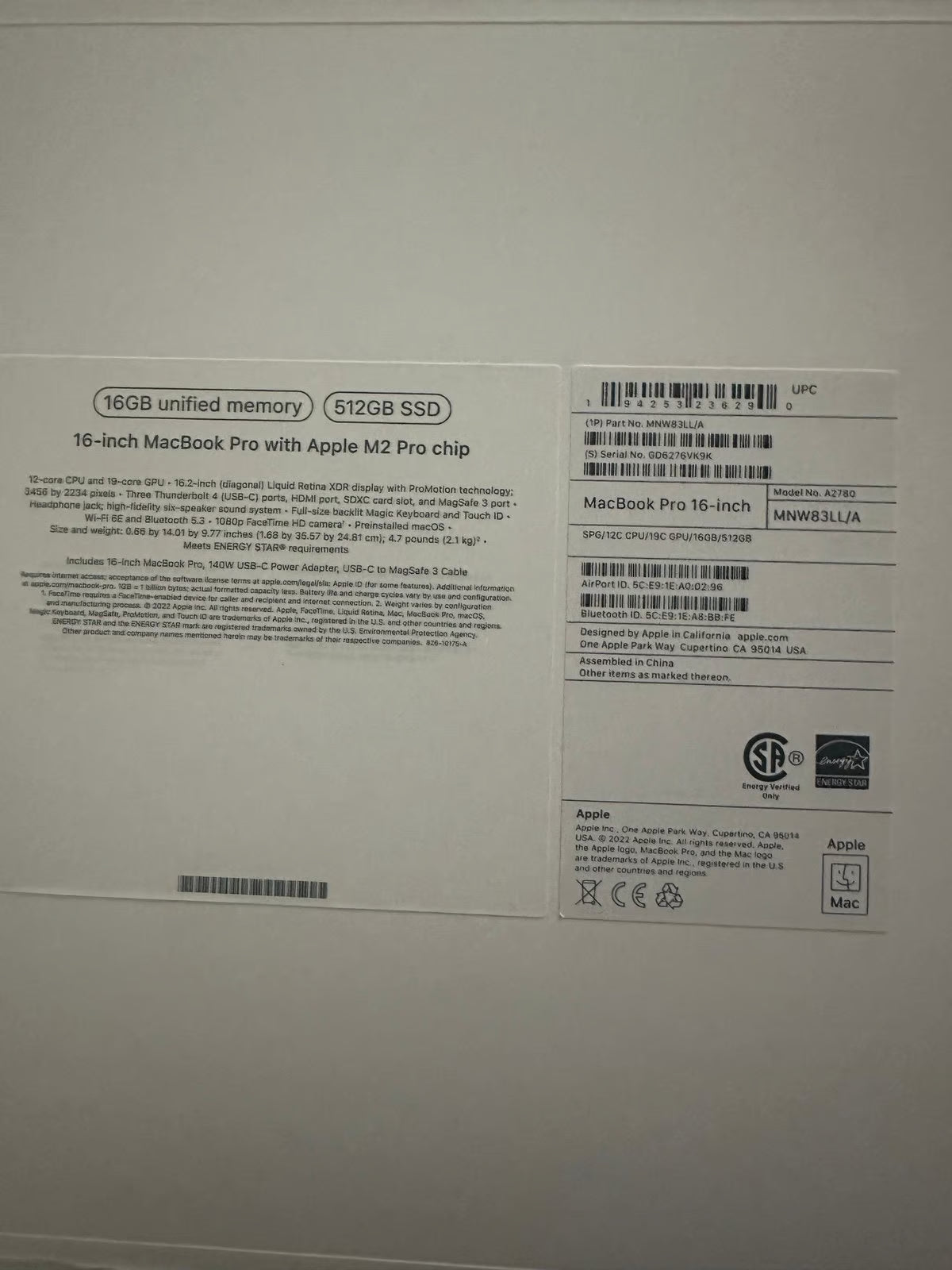 2022 16inch Apple Macbook Pro 2T86