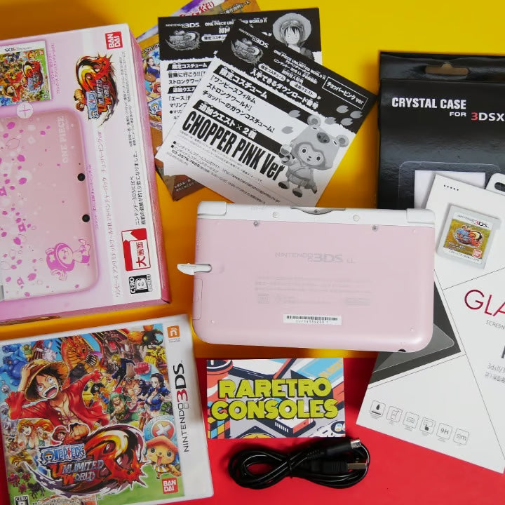 Nintendo 3DS XL Special One Piece Chopper Pink W/ Box, Stylus, Charger & Games