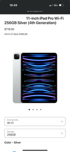 iPad Pro 11 inch M2 4th Generation 256gb WiFi Silver 3S51