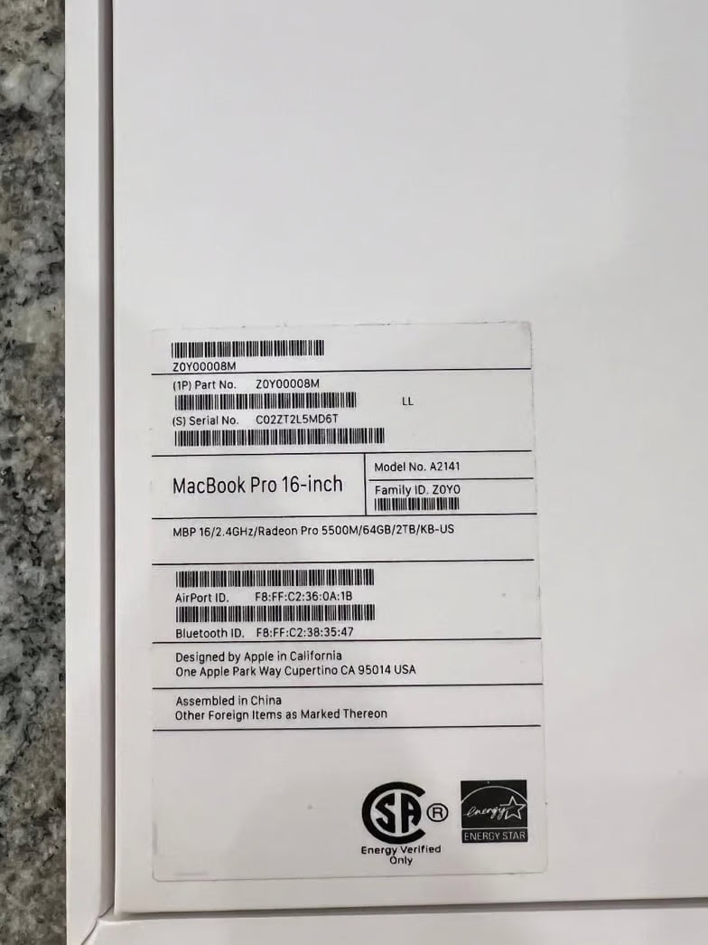 macbook pro 16 inch 6W27