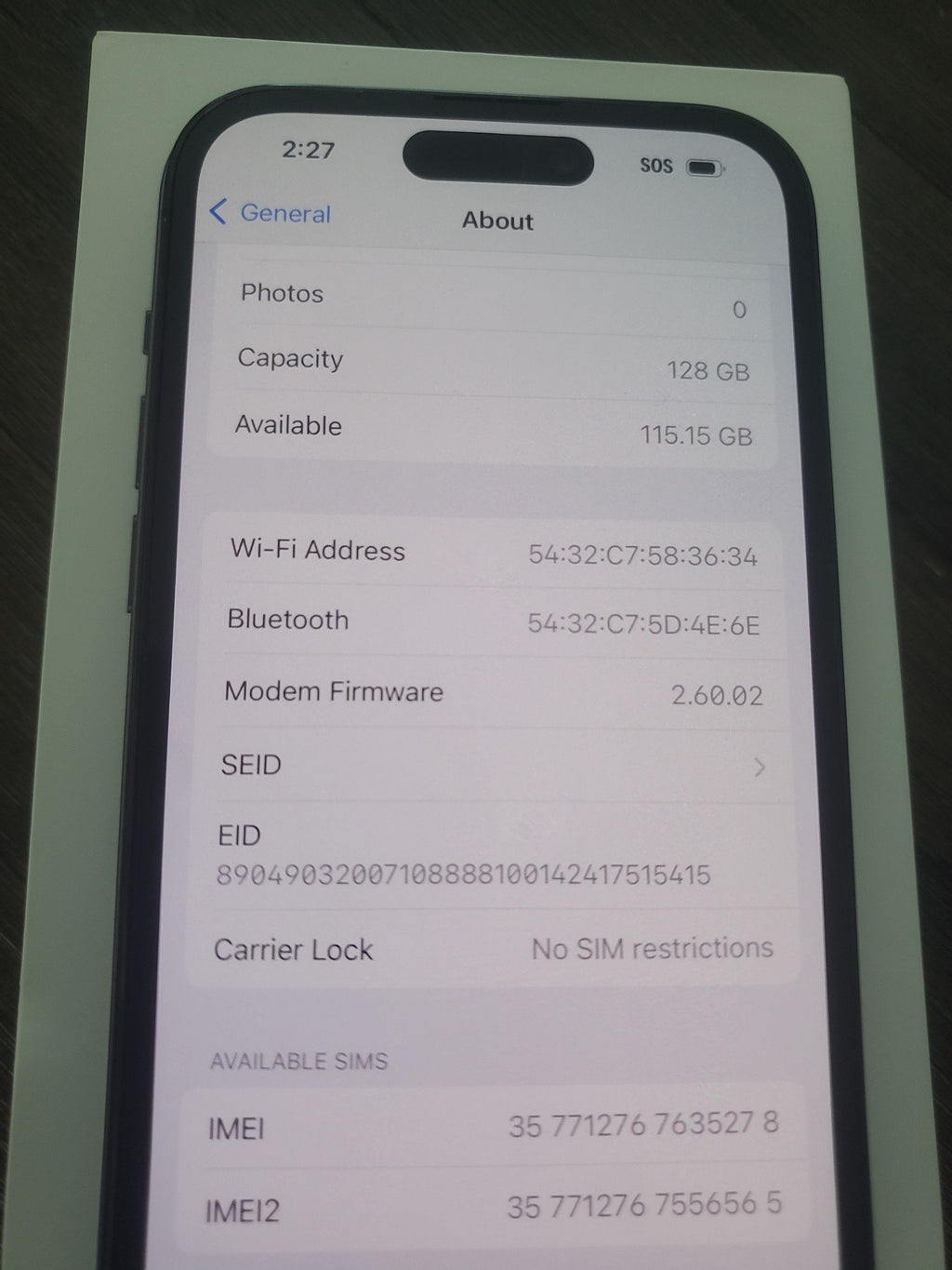 Apple iPhone 14 Pro 128 GB in Space Black for Unlocked 2E63